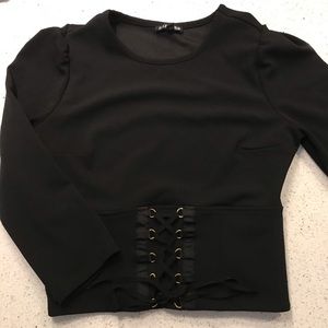 Cropped corset express top with gold assets. Small